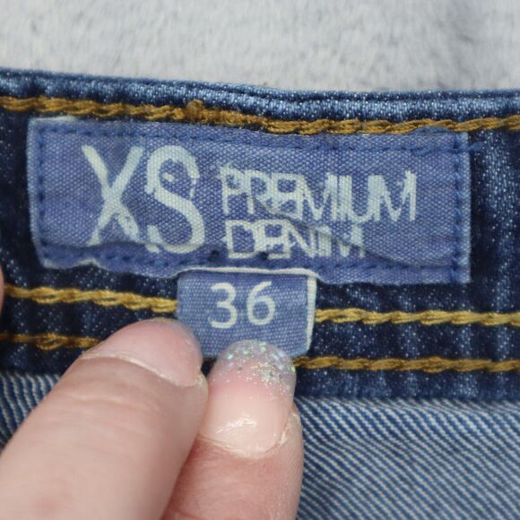 XS Premium Denim Pants Mens 36 Blue Mid Rise Straight Leg Distressed Jeans - Picture 2 of 16